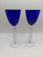 Rare Baccarat Vega Fortissimo Cobalt Blue Crystal Wine Glasses Set 2 Signed