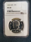 1965 KENNEDY HALF DOLLAR NGC MS68 SMS SPOTLESS EXAMPLE .  Only 12 graded higher!