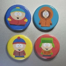 South Park cartoon character button pin badge set Cartman, Kenny, Stan and Kyle