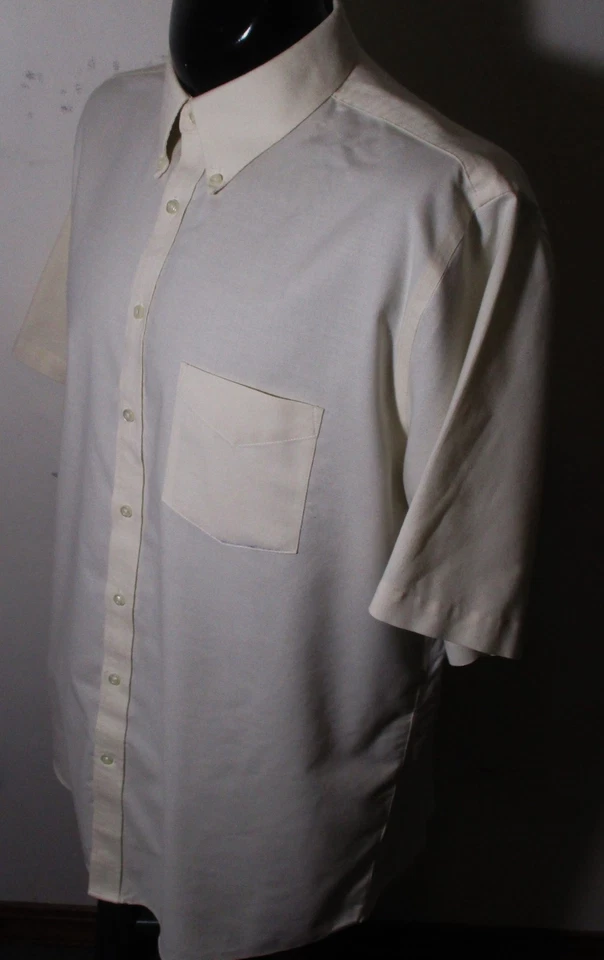 STAFFORD Beige Short Sleeve "Oxford" Dress Shirt Men's Size 17.5 - Image 4 of 4