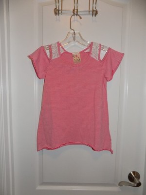 3 for $20 Girls JENNA & JESSIE Red White Striped Open Shoulder Lace Shirt 10