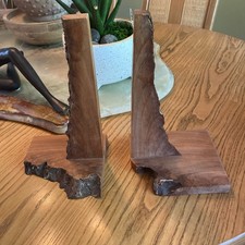 Vintage Handcrafted Live Edge Wood Bookends - Mid-century Rustic Decor -