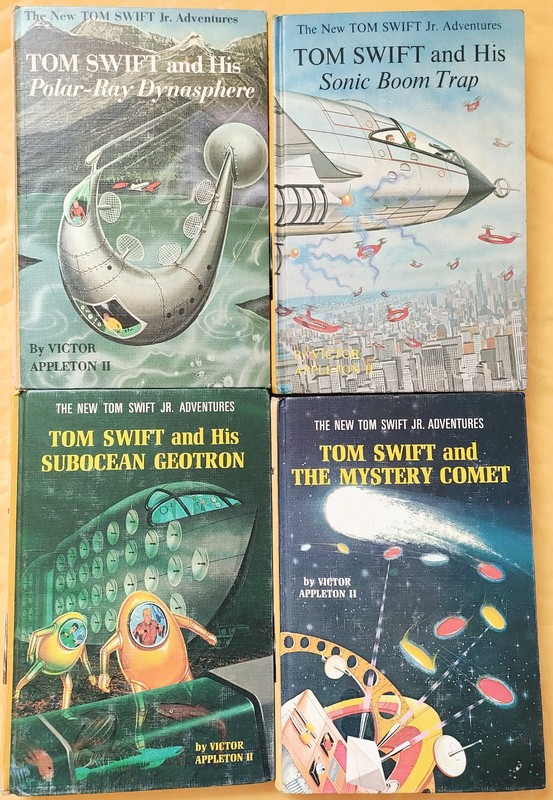 Tom Swift Jr Books Lot Set 25,26,27,28 Dynasphere, Sonic, Geotron, Mystery Comet
