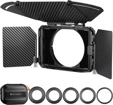 K&F Concept Mini Matte Box with Two 4 x5.65" Filter Trays Carbon Flag, 5 Adapter