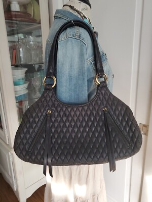 Eric Javits New York Charcoal Black Soft Quilted Leather Shoulder