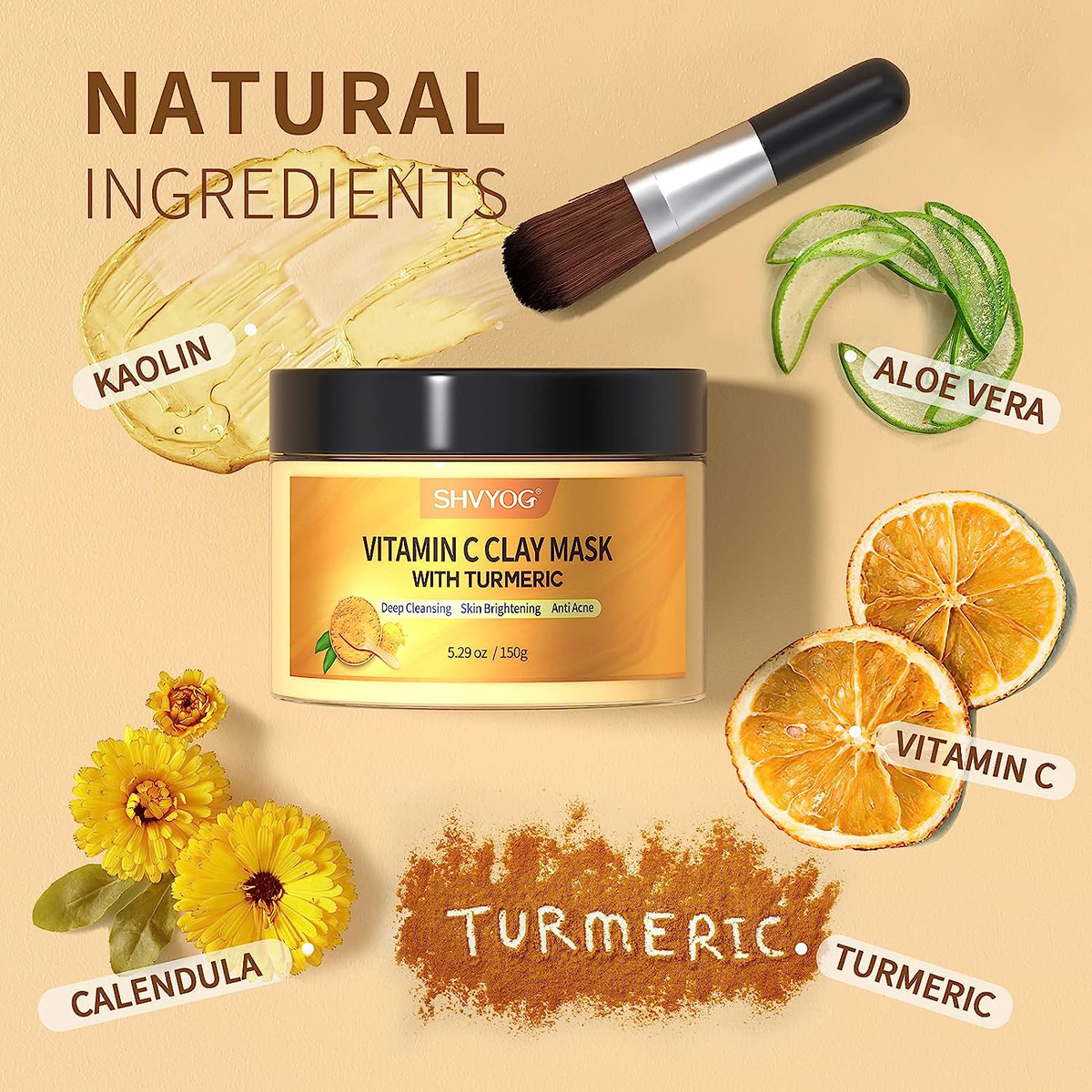 Turmeric & Ginger Face Mask With Vitamin E - 3.38 Oz Clay Mask For Dark Spots & Oil Control