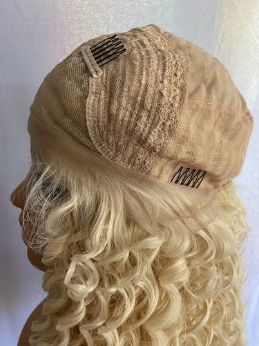 Echthaar Mischung Full Lace Front Perücken lang eng lockig blond Hitze OK #613 - Bild 8 von 12