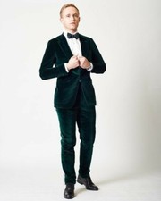 Men Green Velvet Suits Designer Wedding Dinner Party Wear Suits Coat Pant 