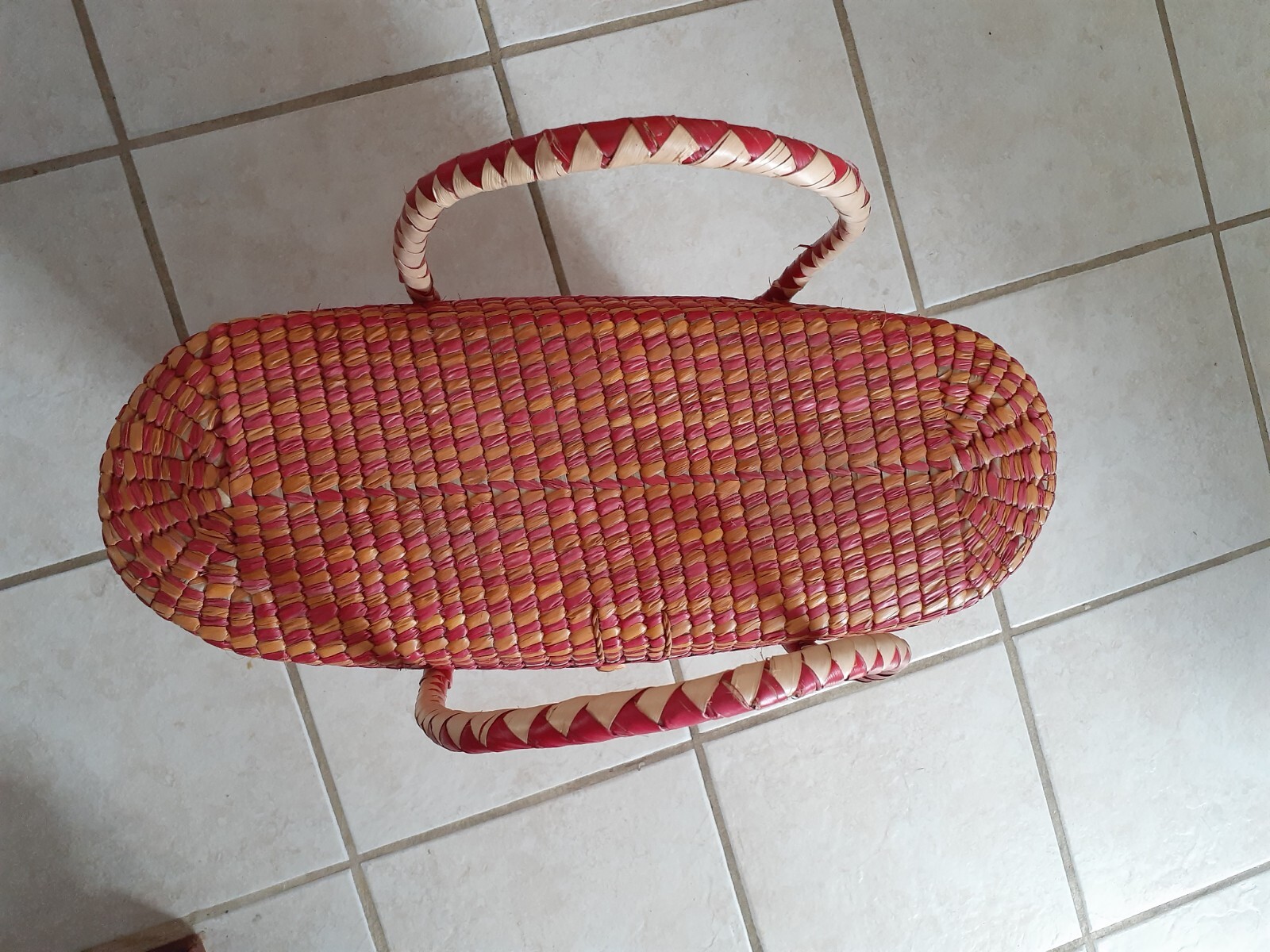 Vintage Wicker Rattan Straw Maxi Tote Bag Purse Orang… - Gem