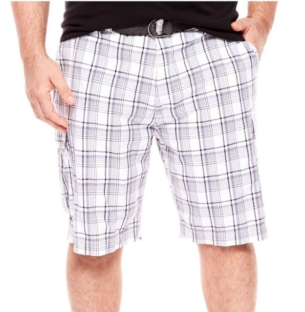 Men's Foundry Cargo Shorts W/Belt Size W 48 Deep Silver Plaid NWT 11 Inch Inseam eBay