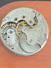 VINTAGE 6 SIZE ELGIN POCKET WATCH MOVEMENT, GR. 121, KEEPING TIME, YEAR 1895 