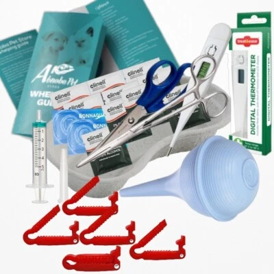 ABNOBA PET STORE COMPLETO Kit para Cena de Cachorro XS Abrazadera de Cable Estéril Aspirador Pinzas Jeringa de Leche