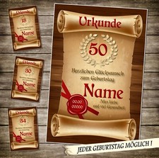 Urkunde 18 20 30 40 50 60 70 80 Geburtstag  Karte Geschenk individuell D91