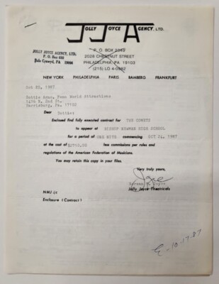 VINTAGE SIGNED CONTRACT BILL HALEY'S COMETS 1987 JOHN LANE/ AL RAPPA OLDIES