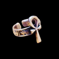 Oxidized Handmade Adjustable Silver Ring Band "Ancient Egyptian Ankh Cross Key"