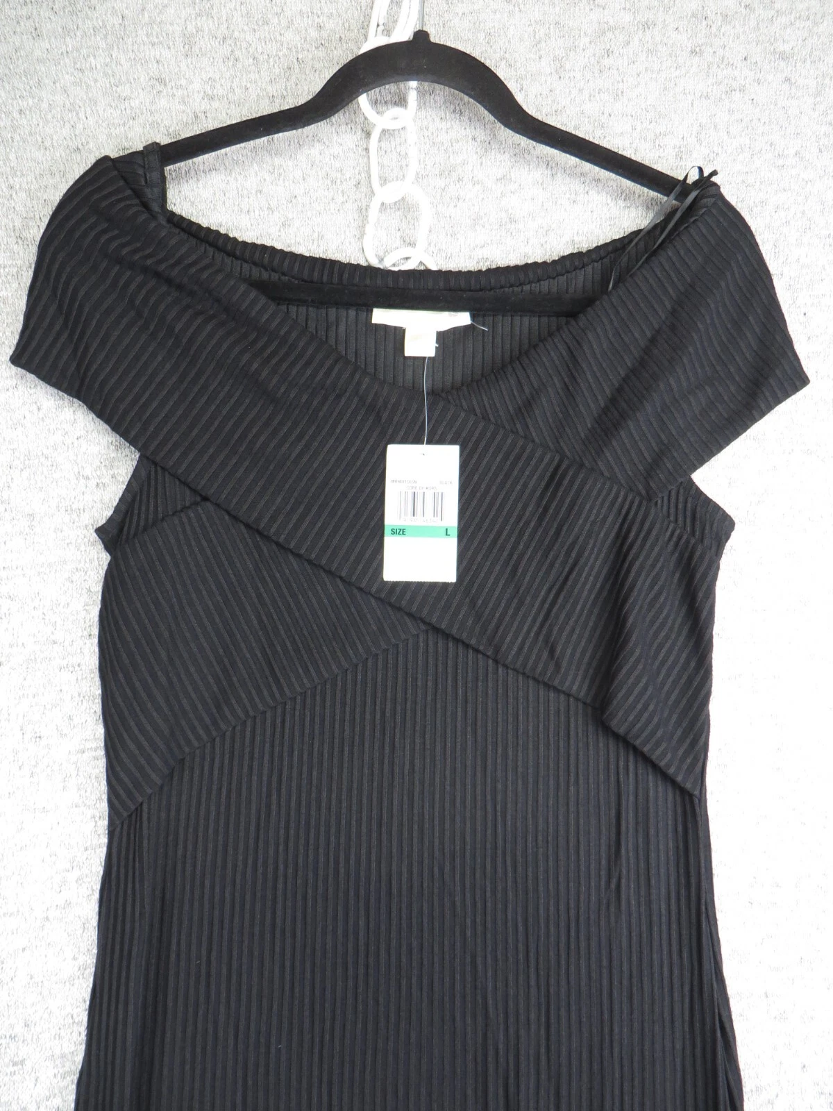 MICHAEL KORS Abito tubino Michael Core of KORS nero a costine in maglia body scollo a V nuovo con etichette taglia L