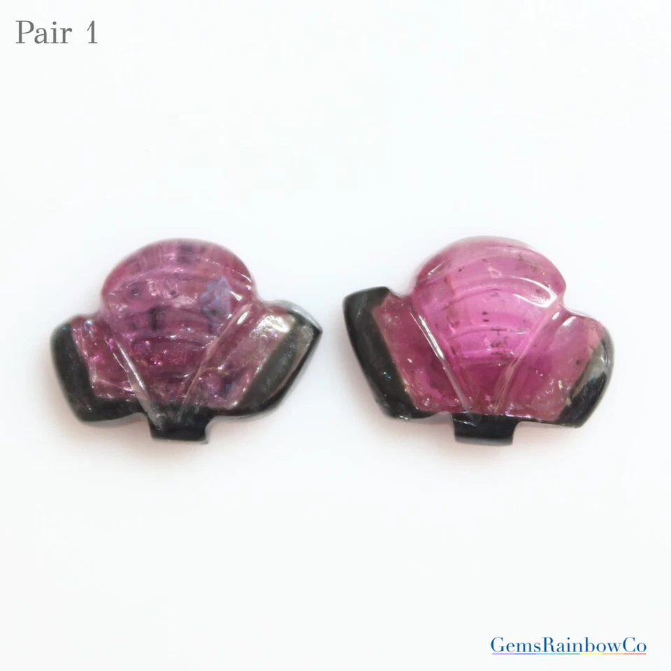 Carved Tourmaline fancy shape Loose Gemstones, Tourmaline carving pair gemstones - Image 3 of 4