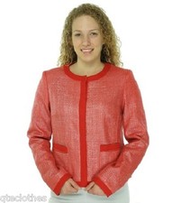 JONES NEW YORK 169 Tweed Snap Front Long Sleeves Red Trim Jacket Blazer 4 QCO
