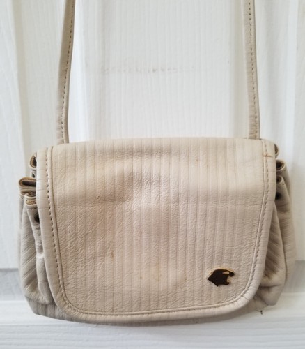 Vintage 1970s First Lady Bootery Bone Ribbed Italian Leather Mini Crossbody Bag