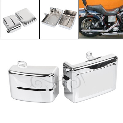 Left & Right Chrome Battery Side Fairing Cover For Harley Dyna Fat Bob Low Rider