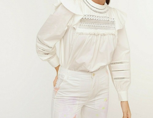 j crew lace ruffle neck top