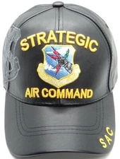 U.S.A.F STRATEGIC AIR COMMAND Black PU leather Baseball Cap adjustable.