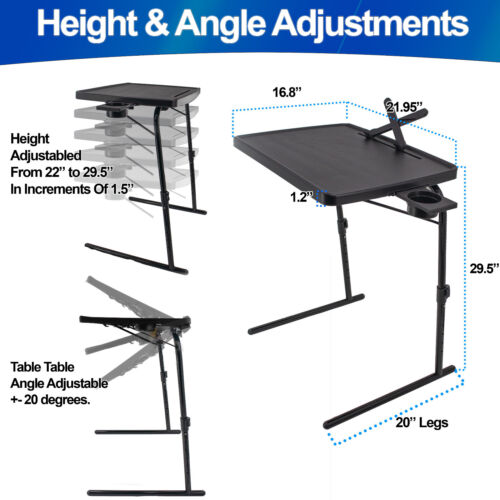 TV Table Tray Folding XL Portable, Sturdy Rotating Cup Holder Tablet Book Stand - Picture 3 of 11