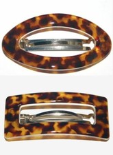 Women Barrette Hair Clip Spot Print Open Cut Tortoise Oval Buckle Made in France