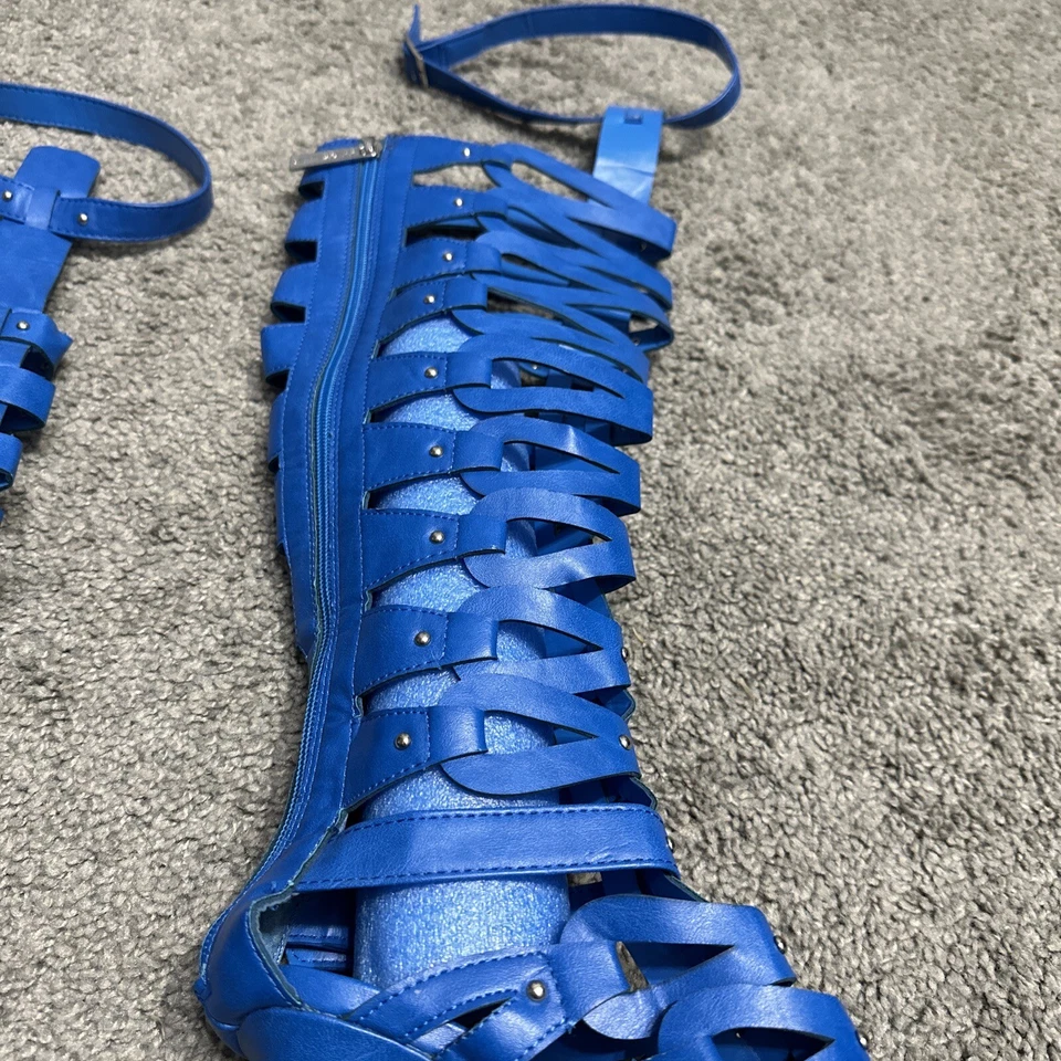 Breckelle's Diva 31 S Gladiator Knee High Open Toe Strappy Sandal Blue Boots 7.5 - Image 3 of 4