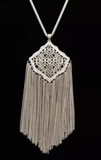 NEW Kendra Scott KINGSTON Silver 40” Adjustable NECKLACE Chain Tassel RHD004