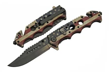 Spring-Assisted Folding Knife | USA Flag Skull Medallion Stainless Steel Blade