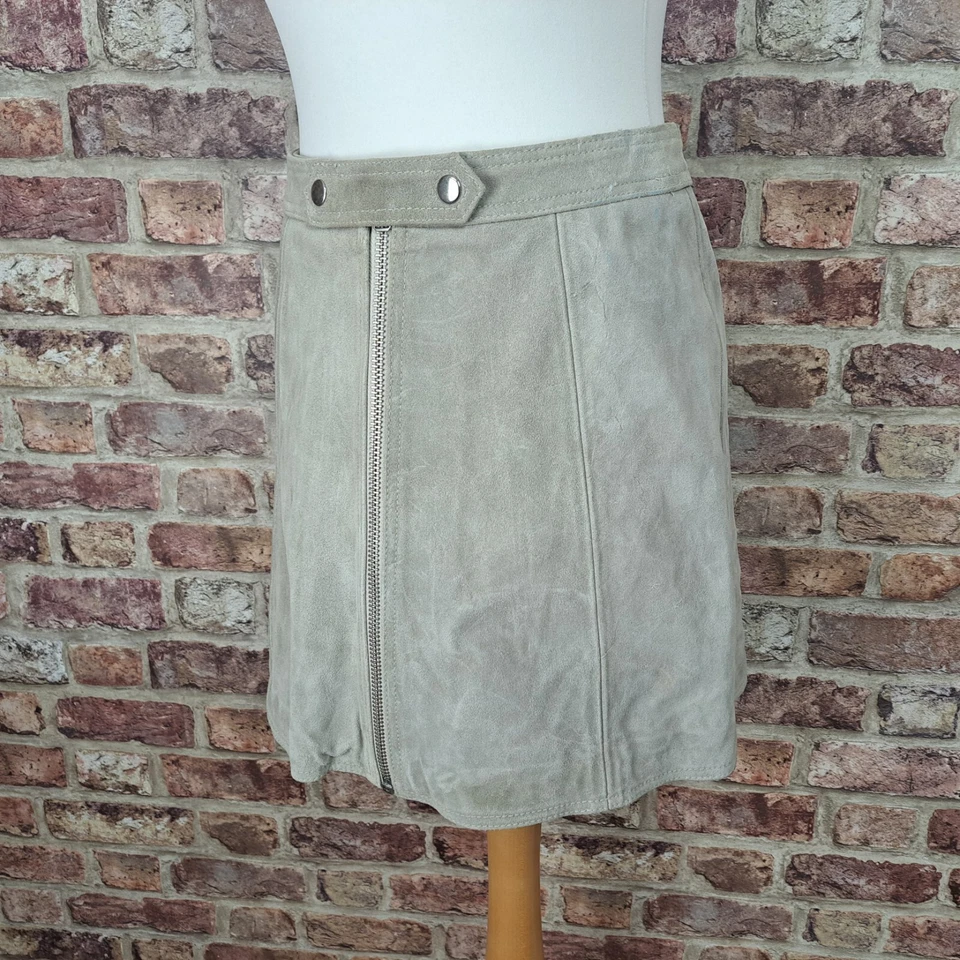 Topshop Falda Corta Cuero Gamuza 12 Piedras Recta Lápiz Cremallera Frontal Foto 4 de 4