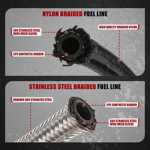 J2 8AN Nylon Stainless Steel Braided Oil Fuel Line Hose End Fitting Kit 25FT - Picture 5 of 6