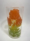 Vintage Federal Retro MCM Drinking Juice Glass Poppy Flowers Orange Yellow Green