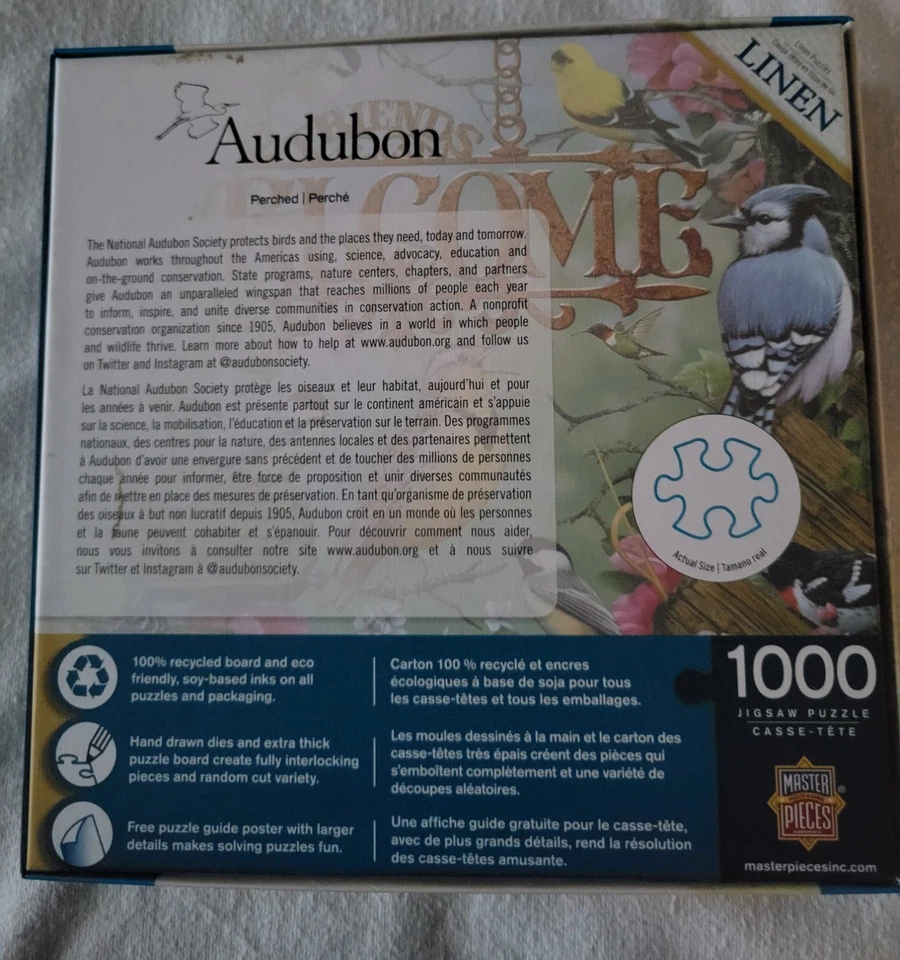 Perched Complete w Poster Friends Welcome Birds Linen Audobon puzzel - Image 2 of 2