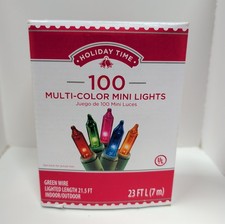 Holiday Time New In Box 100 Multi-Color Mini Christmas Lights 23ft Green Wire