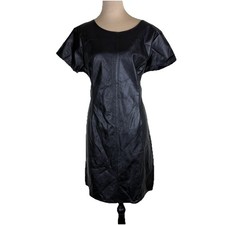 Women Black PU Leather Shift Dress Luxury Streetwear Minimalist Size 18 NWT