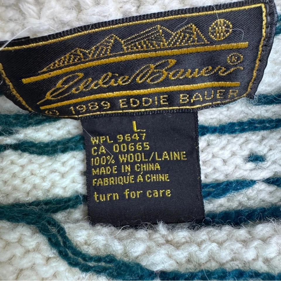 Vintage 80s Eddie Bauer Wool Christmas Sweater Tree Print Birds Eye Youth Large - Image 4 of 4