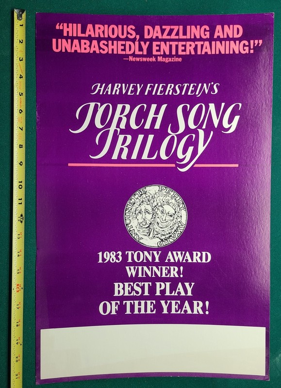 "TORCH SONG TRILOGY!" Window Card Poster 1983 Broadway 14"x22" Vintage Original 