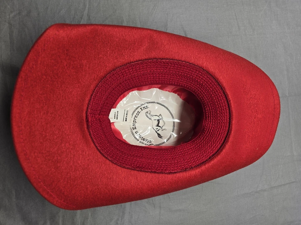 Sombrero Western Express Vaquero Correa Trasera Pequeño Mediano Fieltro Rojo Western Tachonado Para Hombres Foto 3 de 4