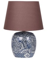 Tischlampe Porzellan Blau / Weiß Vasenform Mit Stoffschirm Braun Kegelform Neira