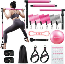Pilates Bar Kit with Resistance Bands, Multifunctional Pilates Bar with 3 Set Ex