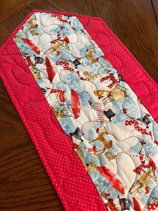 Handcrafted-Quilted Table Runner-It's a Winter Wonderland-Snowmen & Wildlife NEW