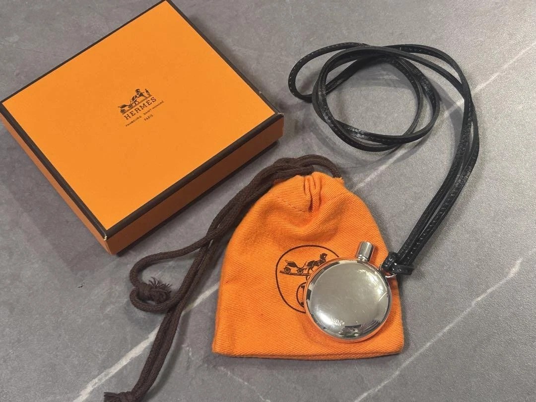 Collana Hermès Argento Ottima Usata Senza Scatola Pelle Nera 16" Autentica