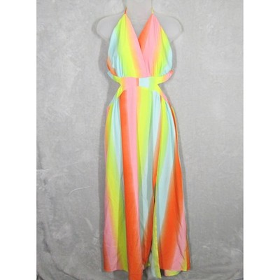 rainbow halter maxi dress Rainbow at Dusk Halter Maxi Dress Kkira Feet Shoes