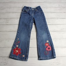 Vintage Circo Denim Blue Jeans Girl's Size 5 Embroidered Floral Flare