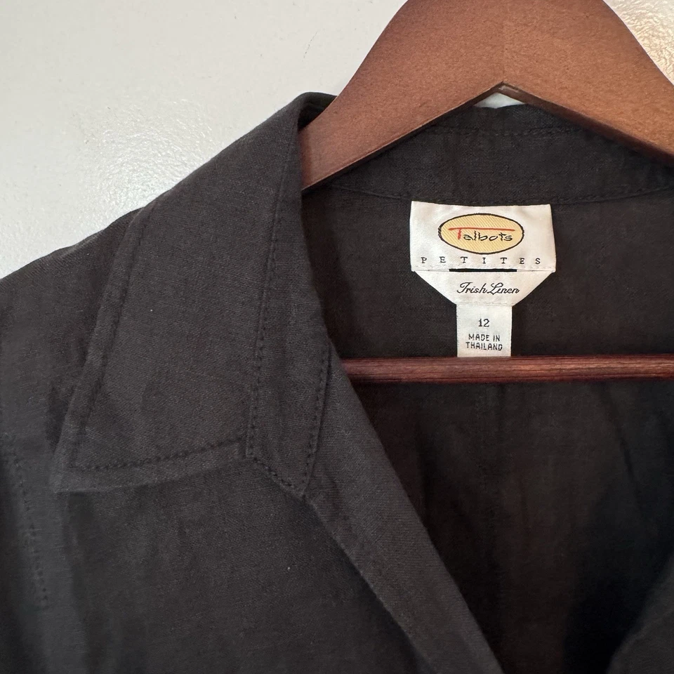 Talbots Black Irish Linen Button Up Top 12 Petite - Image 2 of 4