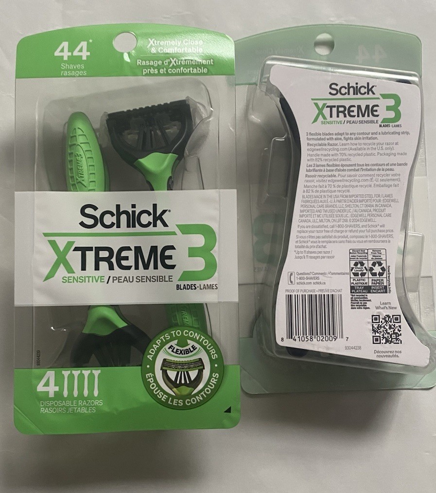 2-Pack Schick XTREME3 SENSITIVE Men's Disposable Razors 4 Count Packs New