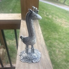 Vintage Fetco 2005 Pewter Giraffe Photo Holder Clip Baby Nursery Decor 8" tall
