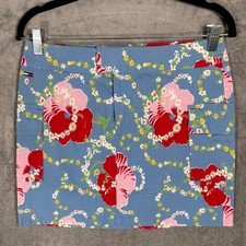 Vintage Tommy Jeans Cargo Mini Skirt Womens Fits M Floral Blue Red Hibiscus Y2K